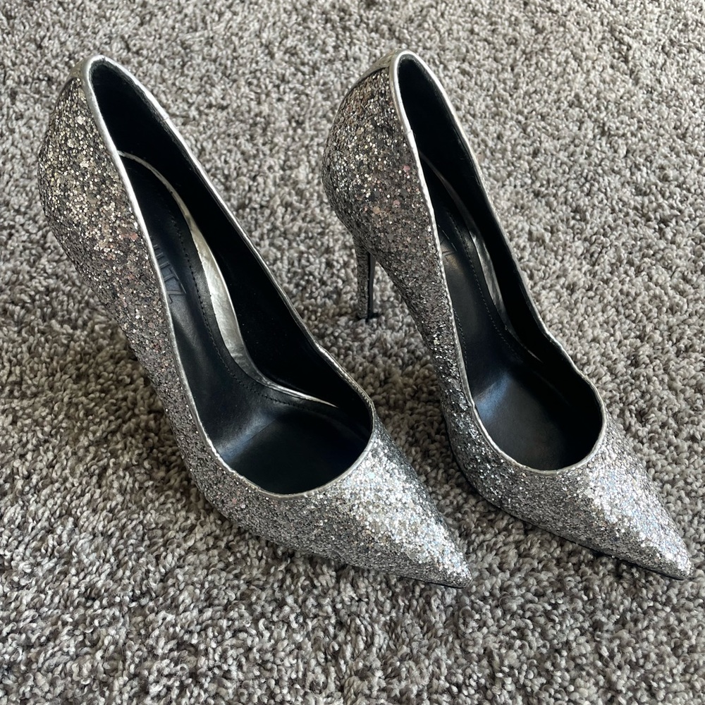 Schutz silver glitter heels